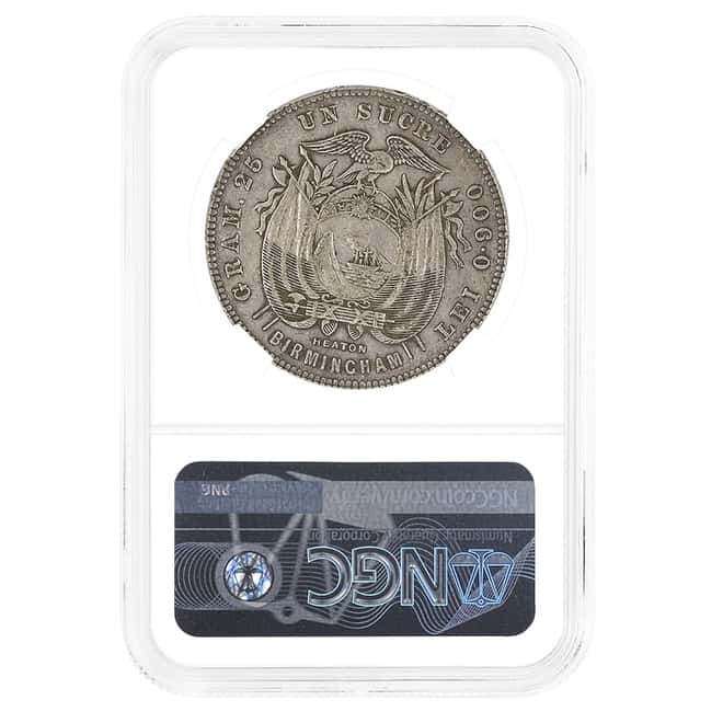 1884 Ecuador 1 Sucre Heaton Birmingham Silver Coin NGC VF 25