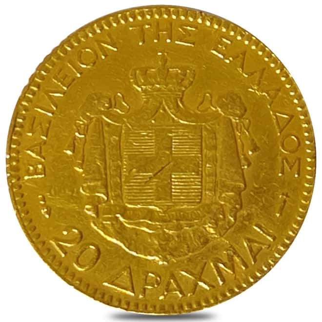 1884 Greece 20 Drachmai George I Gold Coin Avg Circ AGW .1867 oz