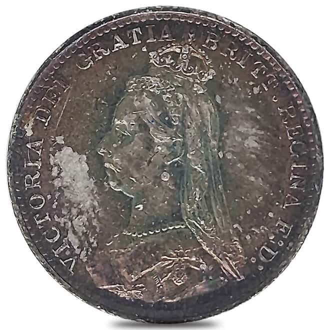 1887 Great Britain 3 Pence Victoria Silver Coin AU