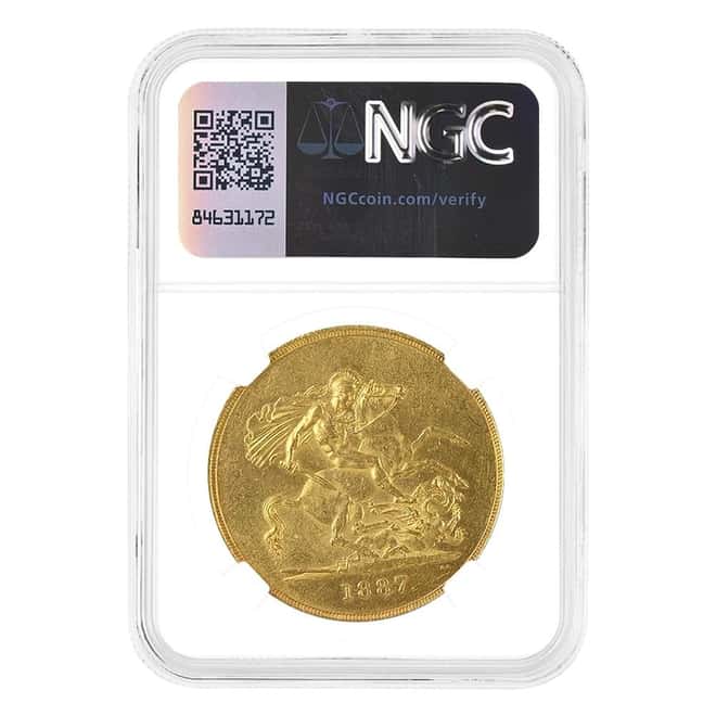 1887 Great Britain 5 Pounds Queen Victoria Gold Coin NGC MS 61