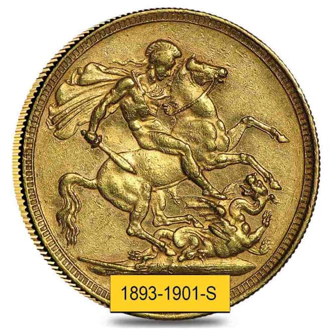 1893-1901-S Australia Gold Sovereign Victoria Veil Head Avg Circ