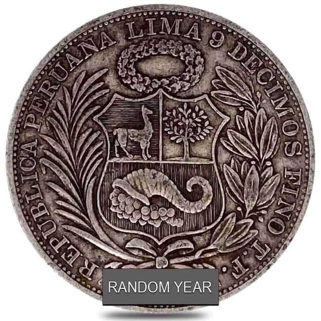 1893-1915 Peru 1 Sol Silver Coin Avg Circ ASW .7234 oz (Random Year)