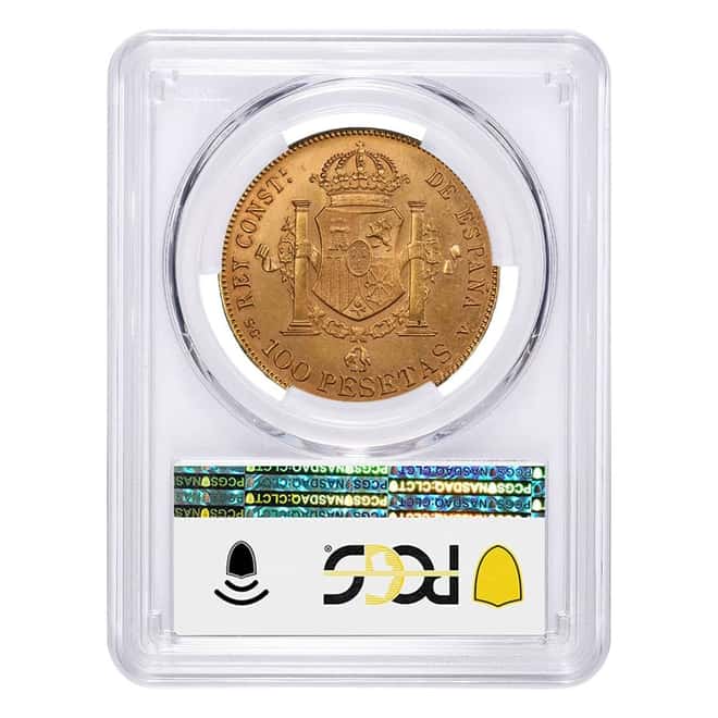 1897(62)-SGV Spain 100 Pesetas Alfonso XIII Gold Coin PCGS MS 63 (Restrike)