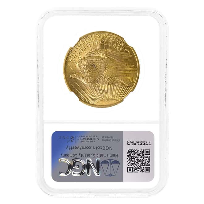 1907 $20 Gold Saint Gaudens Double Eagle Coin NGC MS 62
