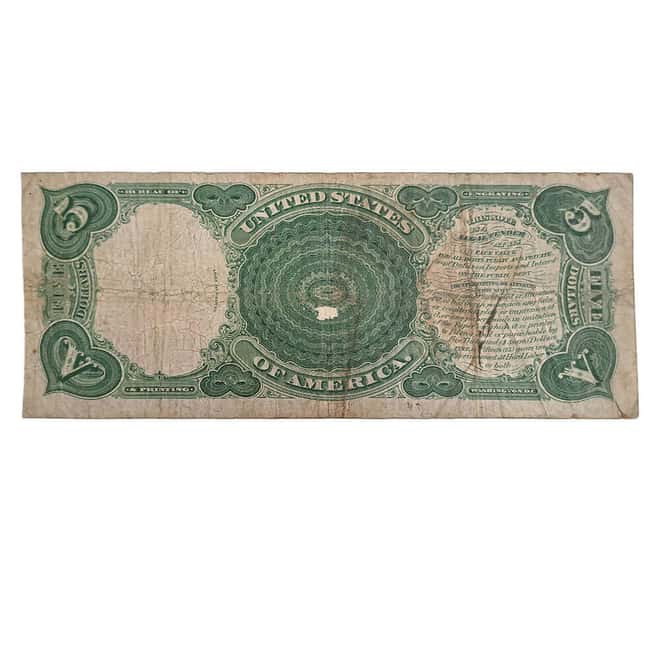 1907 $5 Legal Tender United States Woodchopper Currency Note Circulated