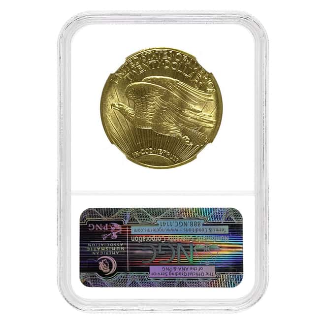 1909/8 $20 Gold Saint Gaudens Double Eagle Coin NGC MS 62