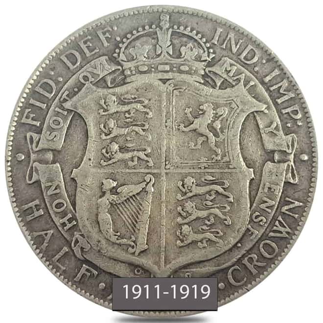 1911-1919 Great Britain 1/2 Crown Silver Coin Avg Circ (Random Year)