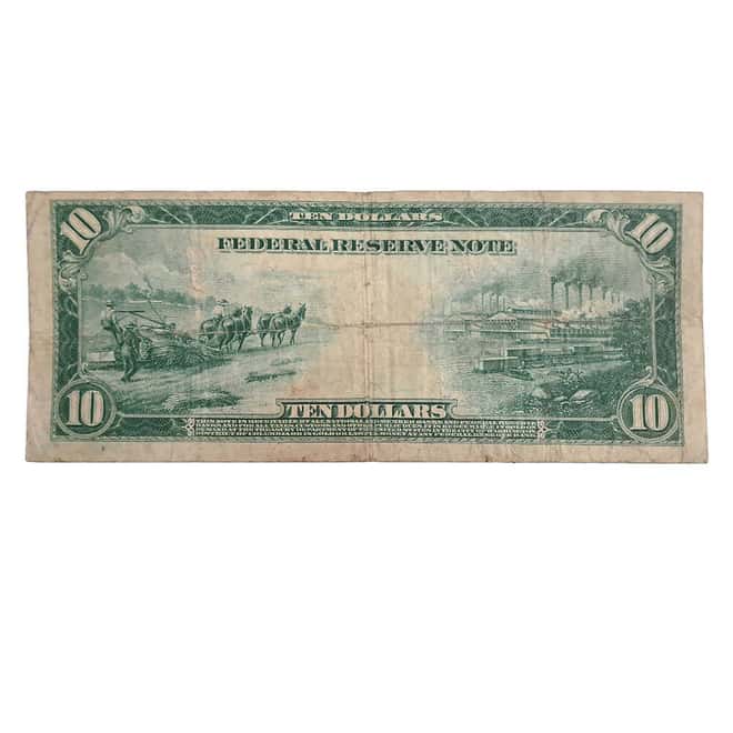 1914 $10 Large Size Federal Reserve Currency Note United States Circulated