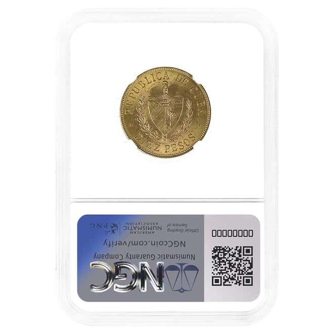 1915 10 Pesos Jose Marti Gold Coin NGC MS 62