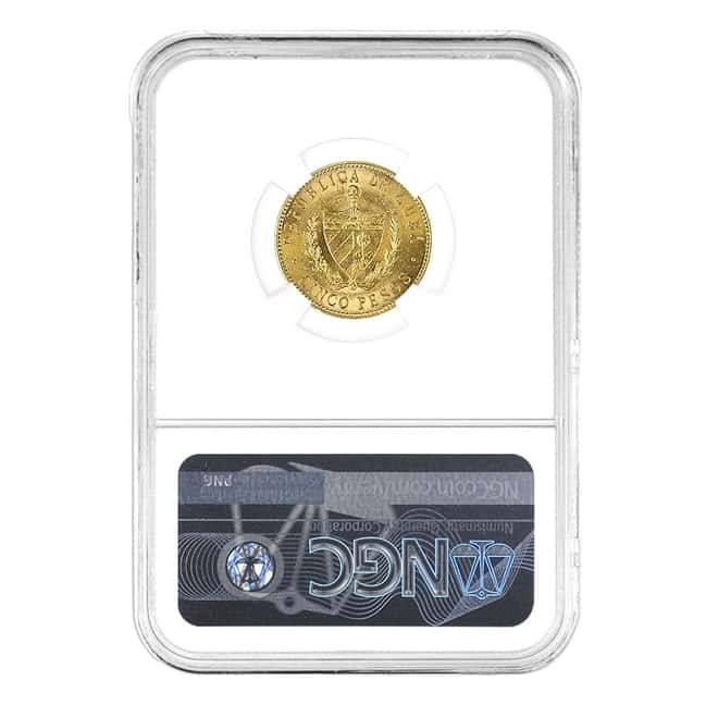 1915 5 Pesos Jose Marti Gold Coin NGC AU 58