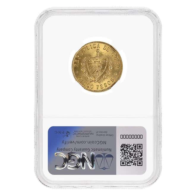 1915 5 Pesos Jose Marti Gold Coin NGC MS 63