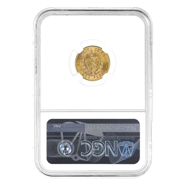 1916 2 Pesos Jose Marti Gold Coin NGC MS 62