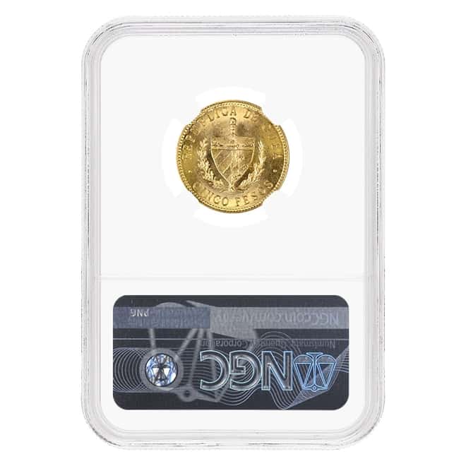 1916 5 Pesos Jose Marti Gold Coin NGC MS 61