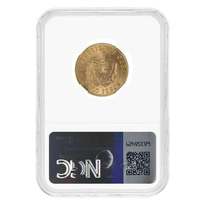 1916 5 Pesos Jose Marti Gold Coin NGC MS 63