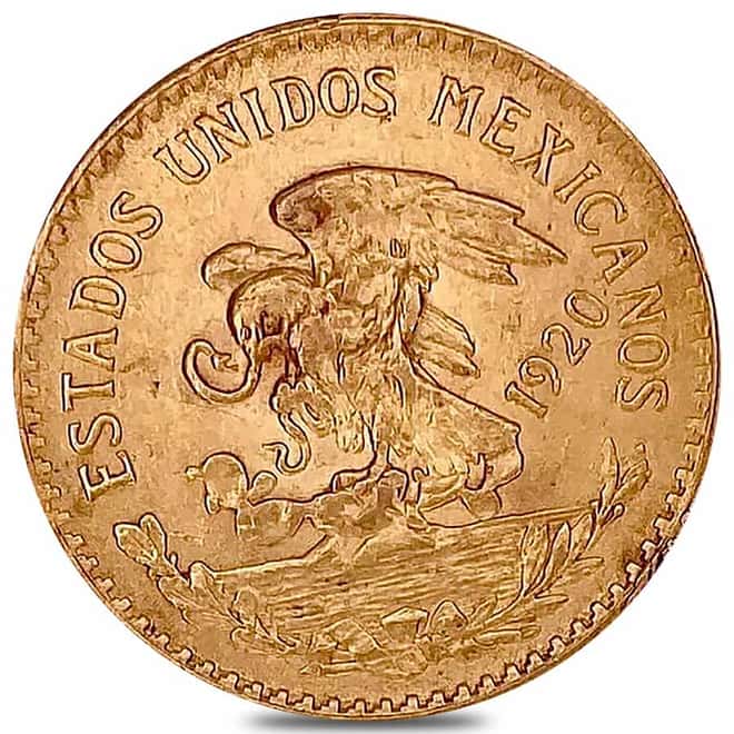 1920/10 Mexico 20 Pesos Gold Coin AU