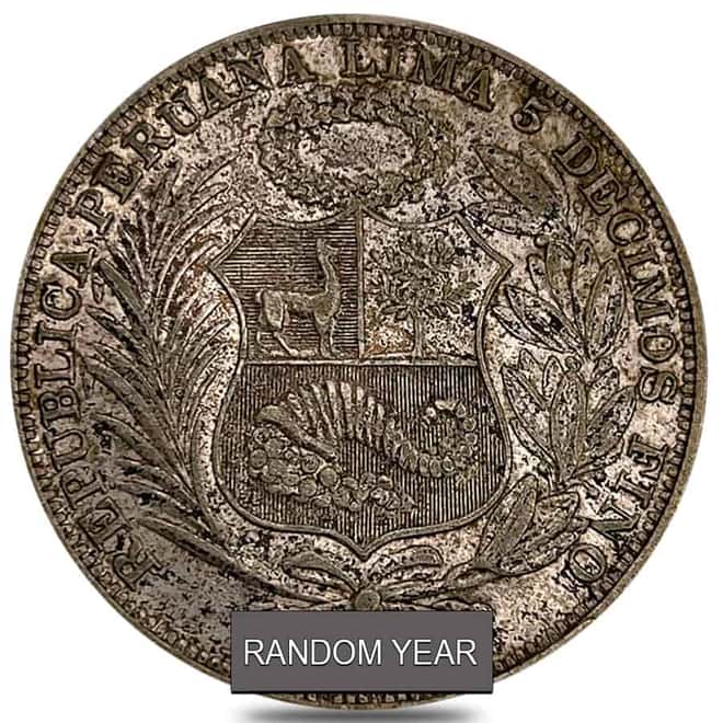 1923-1935 Peru 1 Sol Silver Coin Avg Circ ASW .4019 oz (Random Year)