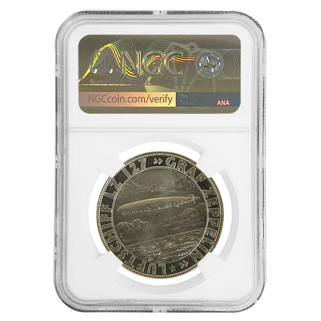 1928 Germany Weimar Republic Eckener Graf Zeppelin LZ 127 Silver Medal NGC MS 61