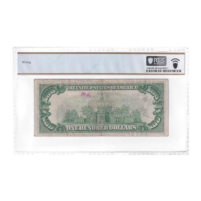1929 $100 Federal Reserve Currency Note New York PCGS VF 30 (Writing)