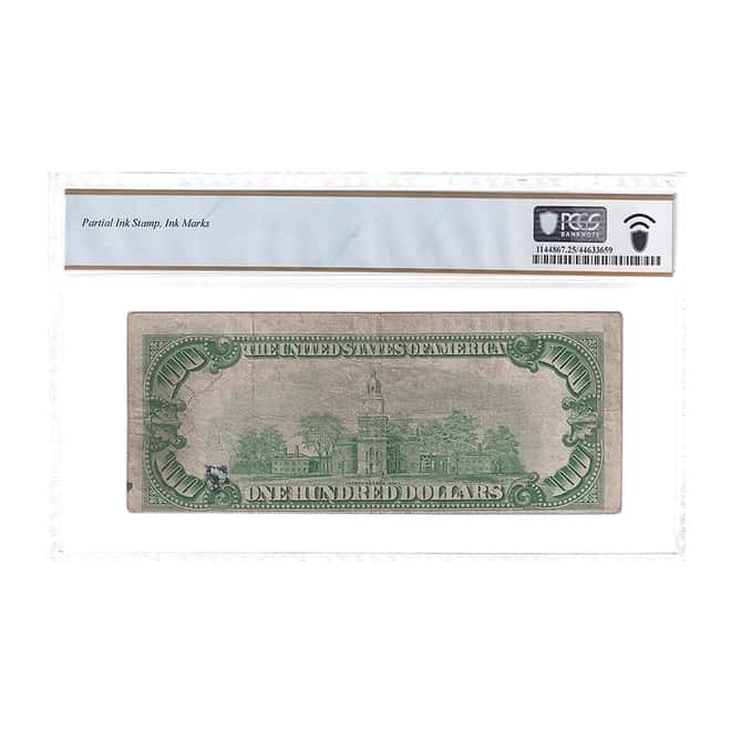 1929 $100 Type 1-Detroit Michigan Currency Note PCGS VF 25 (Partial Ink Stamp, Ink Marks)
