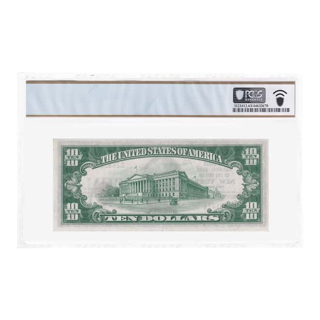 1929 $10 Type 1 New York Chase National Bank Currency Note PCGS UNC 63 PPQ