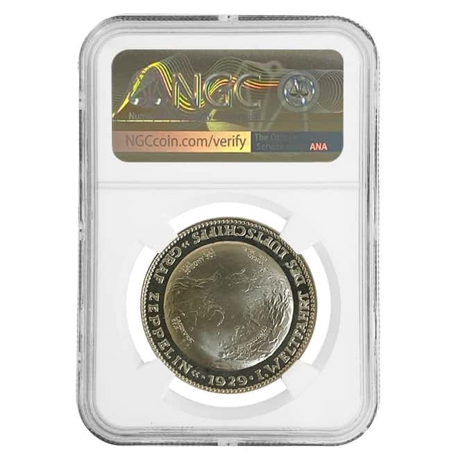 1929 Germany Weimar Republic Zeppelin World Tour Silver Medal NGC MS 67