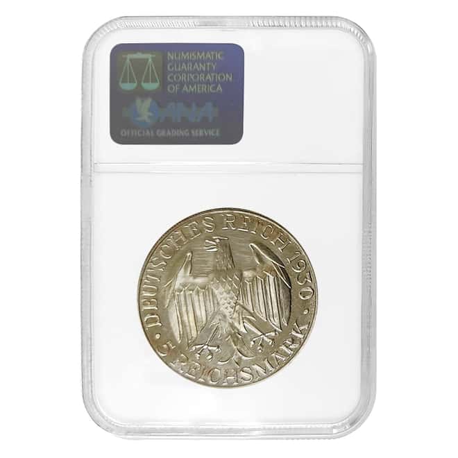 1930 A Germany Weimar Republic Graf Zeppelin 5 Mark Proof Silver Coin NGC PF 64