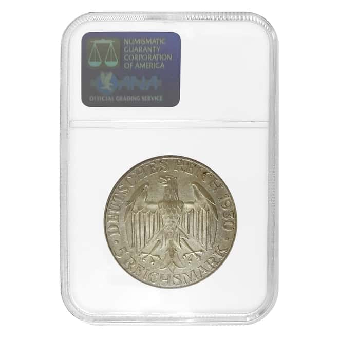 1930 A Germany Weimar Republic Graf Zeppelin 5 Mark Proof Silver Coin NGC PF 65