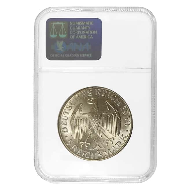 1930 A Germany Weimar Republic Graf Zeppelin 5 Mark Silver Coin NGC MS 65