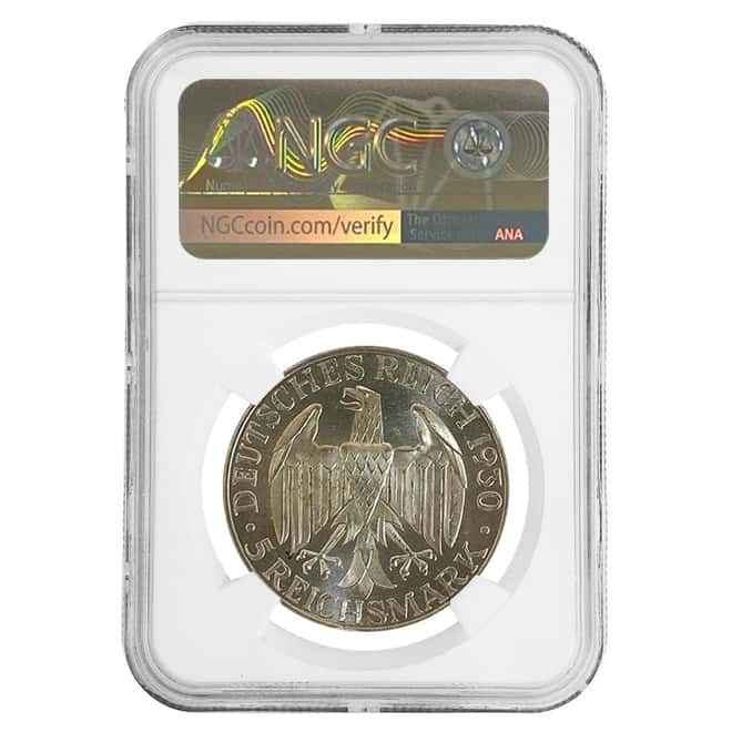 1930 F Germany Weimar Republic Graf Zeppelin 5 Mark Silver Coin NGC MS 65