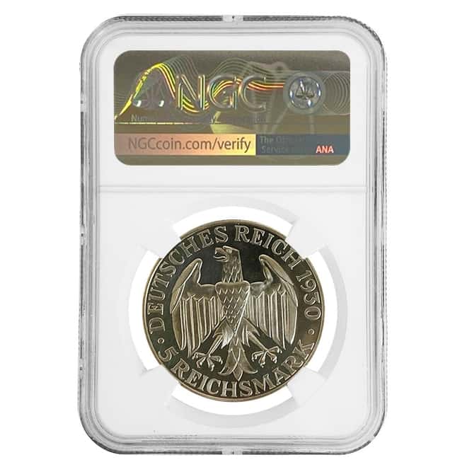 1930 J Germany Weimar Republic Graf Zeppelin 5 Mark Proof Silver Coin NGC PF 62 CAM