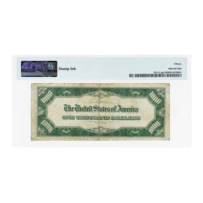 1934 $1000 Federal Reserve Note San Francisco PMG F 15 (Stamp Ink)