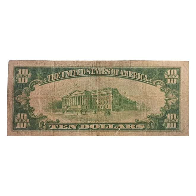 1934 $10 Silver Certificate Currency Note Blue Seal Avg Circ
