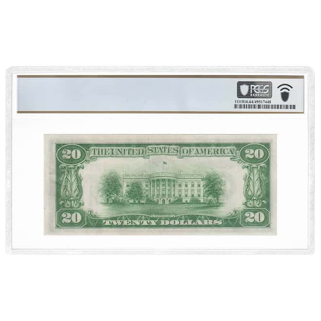 1934 $20 Federal Reserve Currency Note New York PCGS CU 64 PPQ