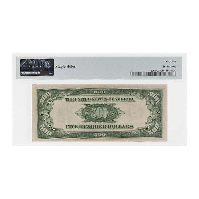 1934 A $500 Federal Reserve Currency Note Chicago PMG VF 35 (Staple Holes)