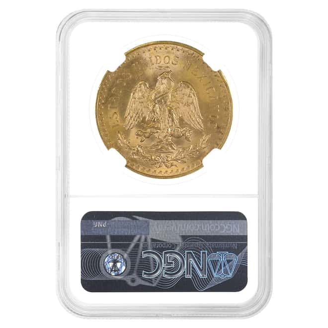 1943 Mexico 50 Pesos Gold Coin NGC MS 64
