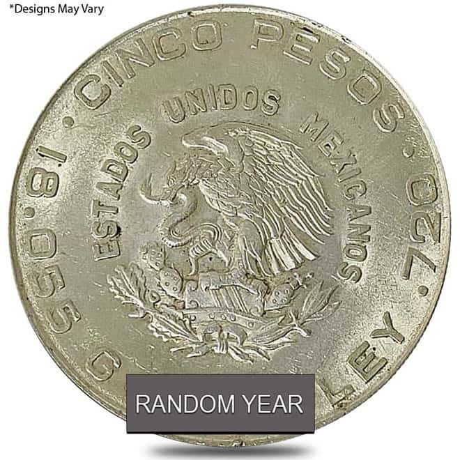 1955-1957 Mexico 5 Pesos Silver Coin Hidalgo Avg Circ ASW 0.4178 oz