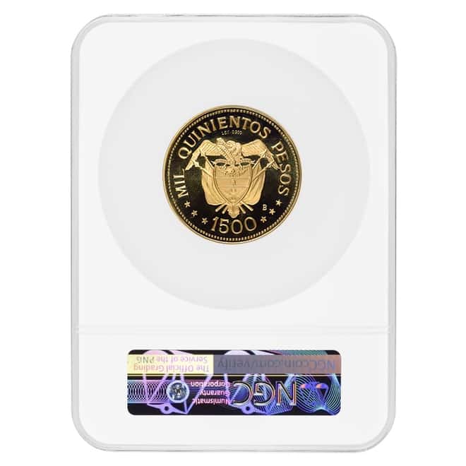 1968 B Colombia Eucharistic Congress 1500 Pesos Gold Coin NGC PF 68 UCAM