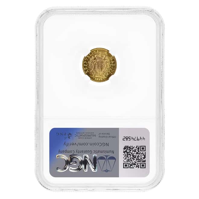 1974 San Marino 1 Scudo Patron Saint Gold Coin NGC MS 66
