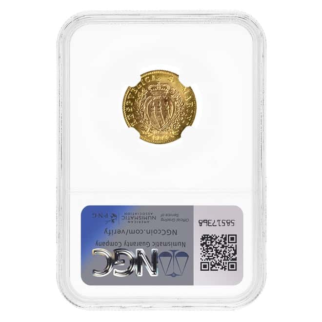 1974 San Marino 2 Scudi Patron Saint Gold Coin NGC MS 65