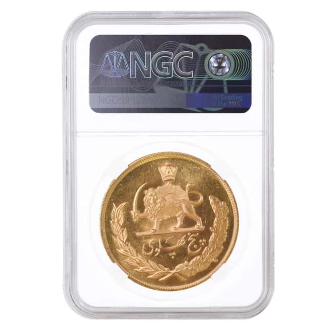 1976 (SH1355) 5 Pahlavi Gold Coin NGC MS 65+