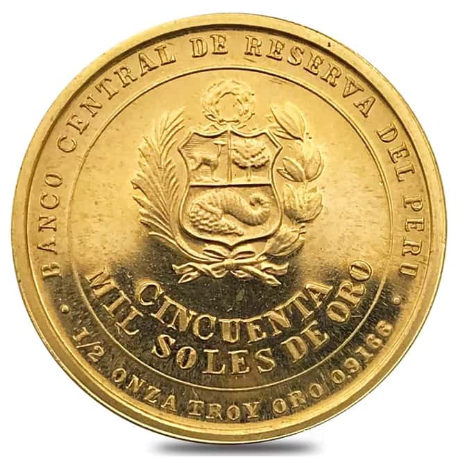 1979 1/2 oz Peru Elias Aguirre 50,000 Soles Gold Coin BU 
