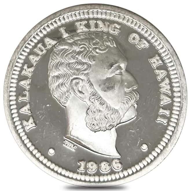 1986 1 oz RHM Johnson Matthey Kalakaua Akahi Proof Silver Dala .999 Fine