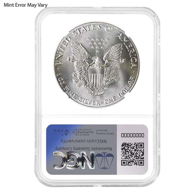 1986 1 oz Silver American Eagle NGC MS 69 Mint Error (Obv Struck Thru)