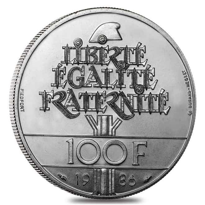 1986 France 100 Francs Statue of Liberty Silver Coin BU ASW .868 oz