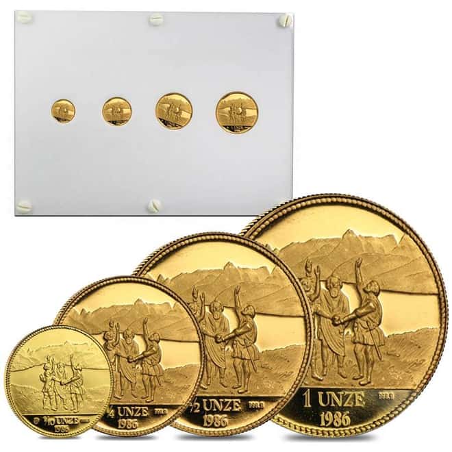 1986 Switzerland 1.85 oz Helvetia Eternal Pact Gold 4-Round Set