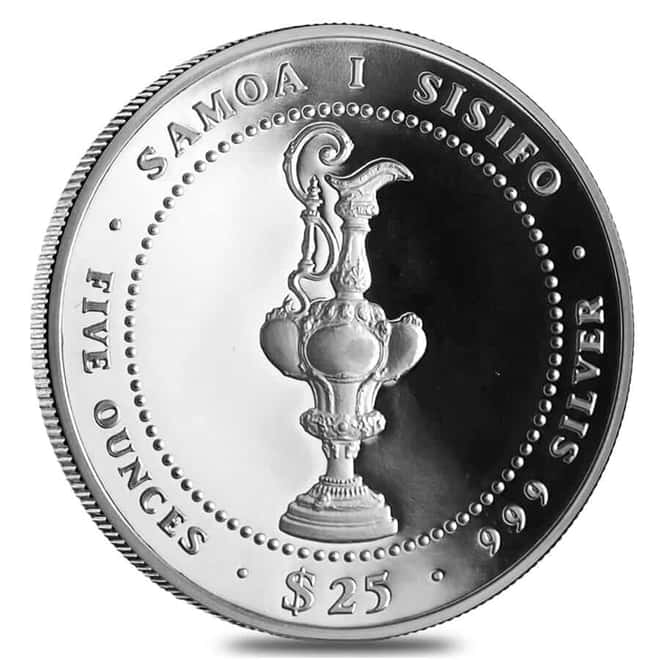 1987 5 oz Samoa America's Cup Silver Proof Coin In Cap