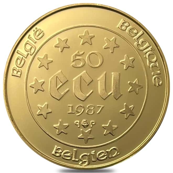 1987 Belgium 1/2 oz 50 ECU Proof Gold Coin