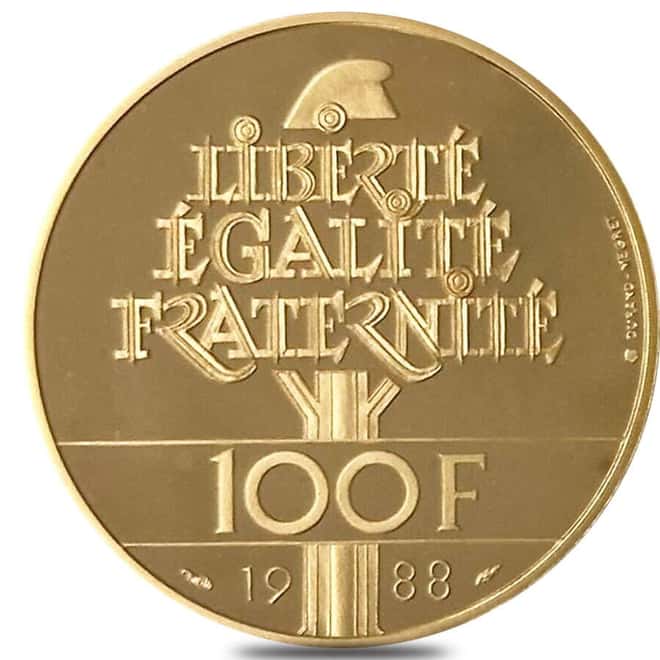 1988 France Fraternity Proof Gold Coin 100 Francs (w/Box & COA)