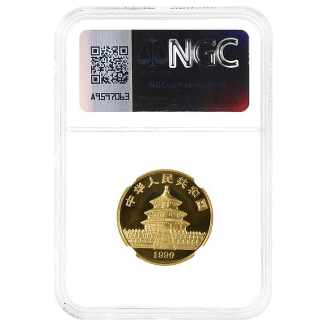 1990 1/2 oz Chinese Gold Panda 50 Yuan Large Date NGC MS 68