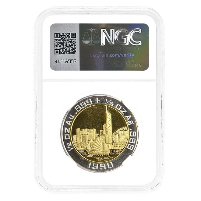 1990 1/2 oz Chinese Gold/Silver Panda Bimetallic HK Expo NGC PF 68